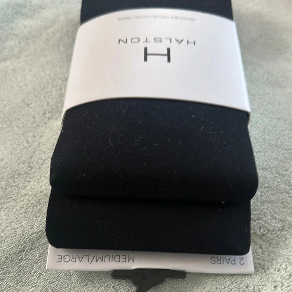 H by Halston 2-Pack Black Opaque Footed Tights Size M/L